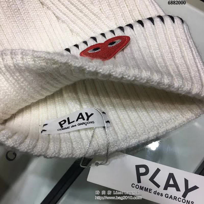 川久保玲CDG PLAY 2018秋冬專櫃款 兔絨毛球針織毛線帽 6882000 LLWJ7354